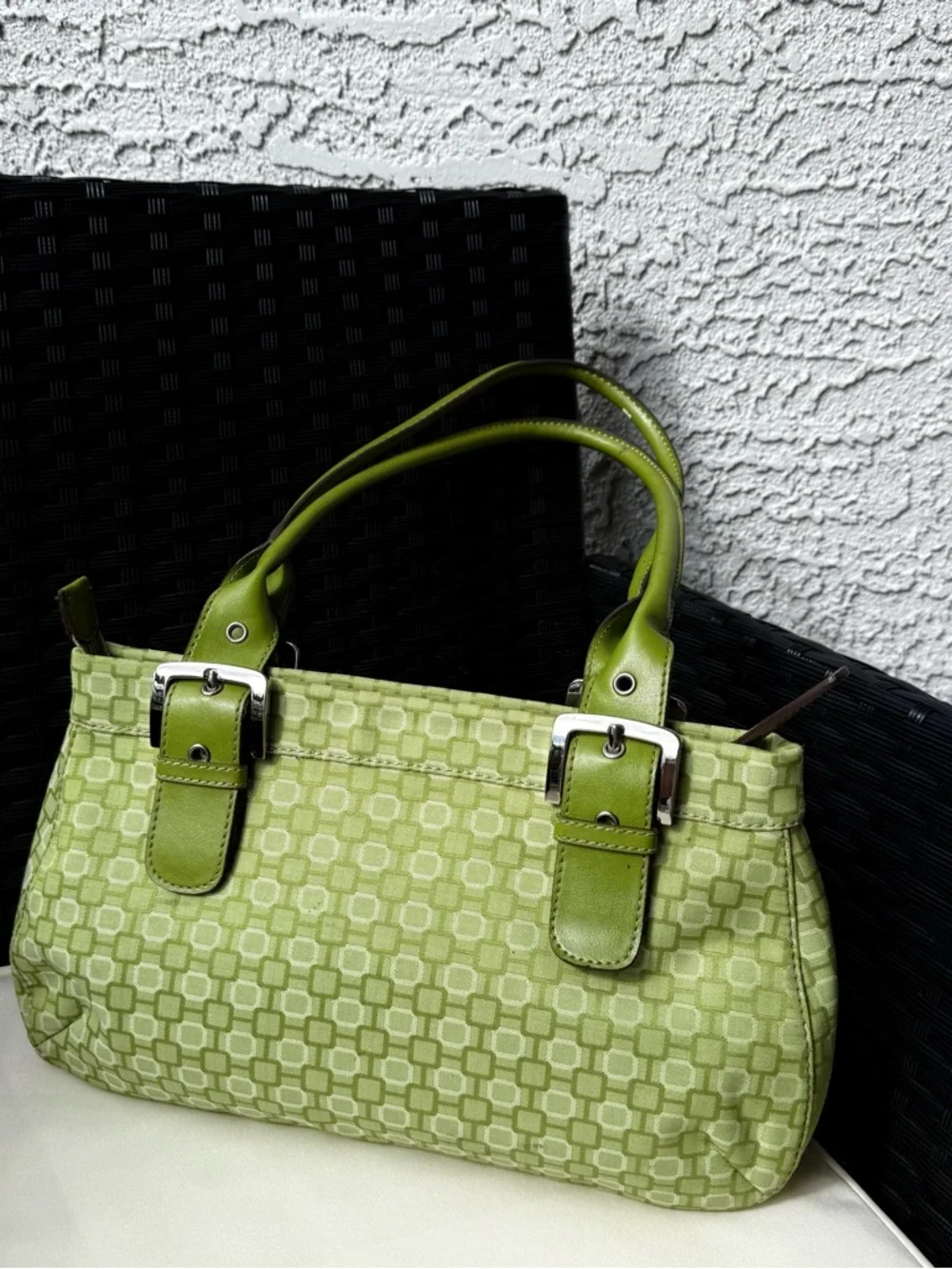 Nine West Green Logo Jacquard Shoulder Bag Y2K Heart Charm Buckle Purse